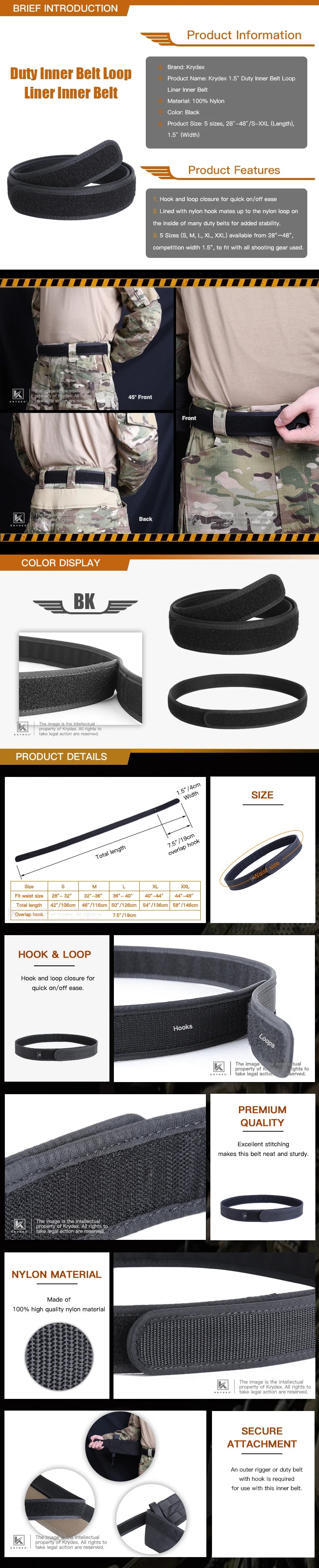 KRYDEX Tactics Buckleless Inner Liner Belt 1.5 Inch Nylon Loop